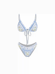 V-neck Lemon Graphic Bracelet Low Rise Cheeky Bikini Set