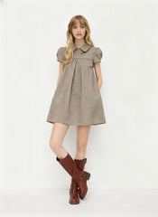 Peter Pan Collar Houndstooth Button Mini Dress
