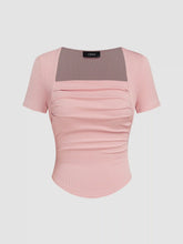 Square Neck Ruched Short Sleeve Tee