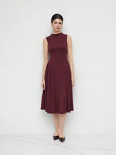 High Neck Solid Pocket Ruffle Midi Dress