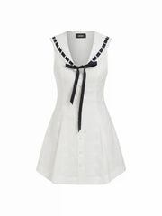 Cotton Broderie Anglaise Contrast Bowknot Flared Mini Dress