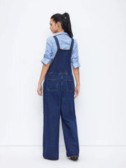 Denim Contrasting Binding Oversized Wide Leg Overall