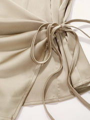 Notched Collar Ruched Knotted Shirt