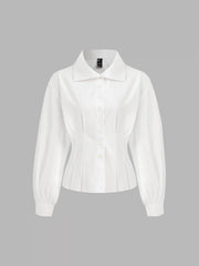 Woven Collar Corset Solid Long Sleeve Shirt