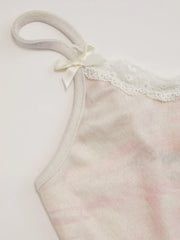 Jacquard Deer Graphic Scoop Neck Lace Trim Bowknot Cami Top