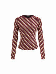 Cotton-blend Diagonal Stripe Long Sleeve Top