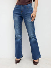 High Stretch Cider Denim High Rise Solid Pocket Flared Jeans