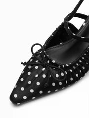 POINTED TOE BOWKNOT DECOR POLKA DOT KITTEN HEELS