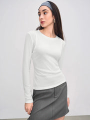 Round Neck Cut Out Solid Long Sleeve Top