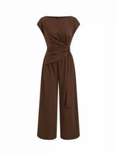 Boat Neck Ruched Metal Detail Wide Leg Jumpsuit