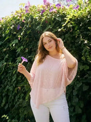 Chiffon Asymmetrical Hem Poncho Top Curve & Plus