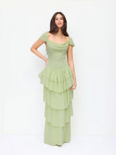 Chiffon Square Neck Draped Tiered Maxi Dress