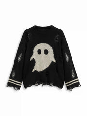 Knit Ghost Pattern Stripe Ripped Oversized Top Curve & Plus