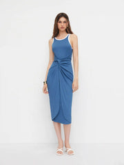 Contrasting Binding Twisted Knotted Tank Maxi Dress