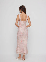 Lace Floral Sweetheart Twist Knotted Mermaid Maxi Cami Dress