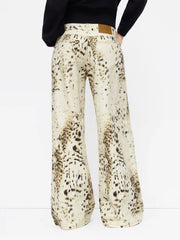 Denim Low Rise Leopard Wide Leg Oversized Jeans