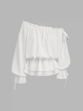 Asymmetrical Neck Lantern Sleeve Knotted Blouse
