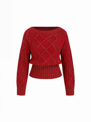 Cable Knit Boat Neck Oversized Top