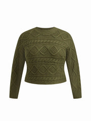 Cable Knit Round Neckline Knotted Tie Back Top Curve & Plus