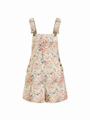 Floral Cotton-blend Square Neck Metal Detail Romper