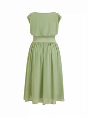 Chiffon Boat Neck Draped A-line Maxi Dress Curve & Plus