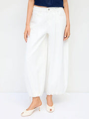 Denim Low Rise Drawstring Barrel-leg Trousers