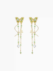 RHINESTONE DECOR BUTTERFLY FAUX PEARL TASSEL EARRINGS