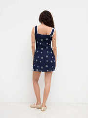 Square Neck Floral Lace Trim Mini Dress