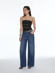 Mesh Rhinestone Crop Bandeau Top