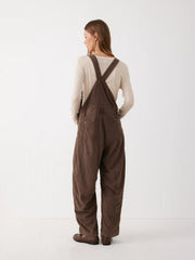 Corduroy Square Neck Metal Detail Barrel-leg Jumpsuit