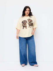 Cotton-blend Dachshund Puppies Graphic Oversized Tee Curve & Plus
