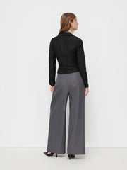 Collar Wrap Metal Detail Ruched Long Sleeve Shirt