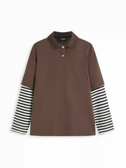 Collar Long Sleeve Striped Oversized Top