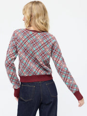Knit Jacquard Checks Contrasting Binding Cardigan