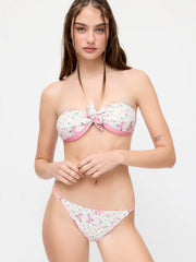 Floral Tile Strapless Bowknot Bandeau & Low Rise Skirt Bikini Set