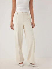 High Rise Pleated Straight Leg Trousers