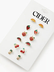 6 Pairs Fruit Shaped Stud Earrings Set