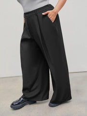 Mid Waist Pleated Pocket Wide Leg Pants Curve & Plus