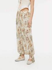Chiffon Leopard Print Mid Rise Knotted Bloomer Trousers