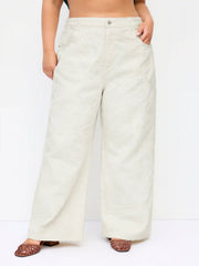 Denim Mid Rise Jacquard Floral Wide Leg Jeans Curve & Plus