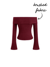 Brushed Fabric Off-shoulder Solid Long Sleeve Top
