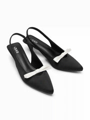 POINTED TOE BOWKNOT SLINGBACK KITTEN HEELS