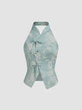 Jacquard Mandarin Collar Floral Bowknot Tank Top