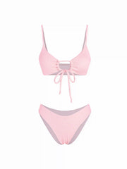 Cut Out Front Tied Bikini Swimsuit