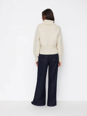 Knit Wool-blend Collar Long Sleeve Metal Button Cinched Waist Top