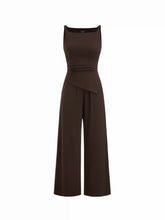 Boat Neck Ruched Asymmetrical Hem Wide Leg Jumpsuit
