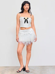 Sweetheart Lettuce Trim Bowknot Zipper Crop Cami Top