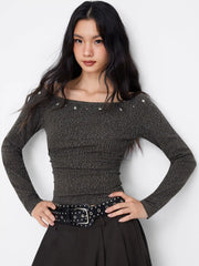 Cotton-blend Leopard Off-shoulder Long Sleeve Star Metal Detail Ruched Top