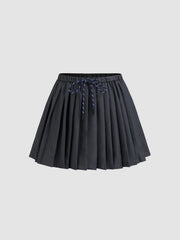 Mid Rise Drawstring Pleated Mini Skirt