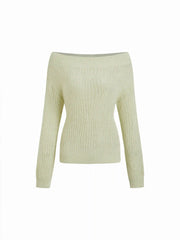 Knit Wool-blend Off-shoulder Long Sleeve Top